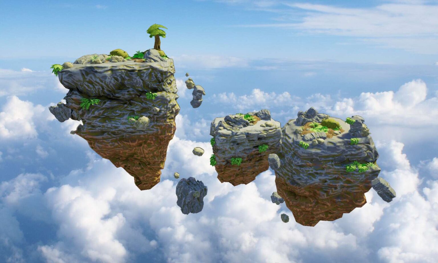 Floating islands with blue sky 3D model